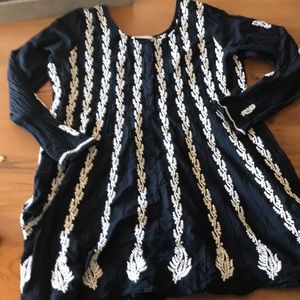 FLAW Soft Surroundings embroidered sequins cotton tunic women’s size large L